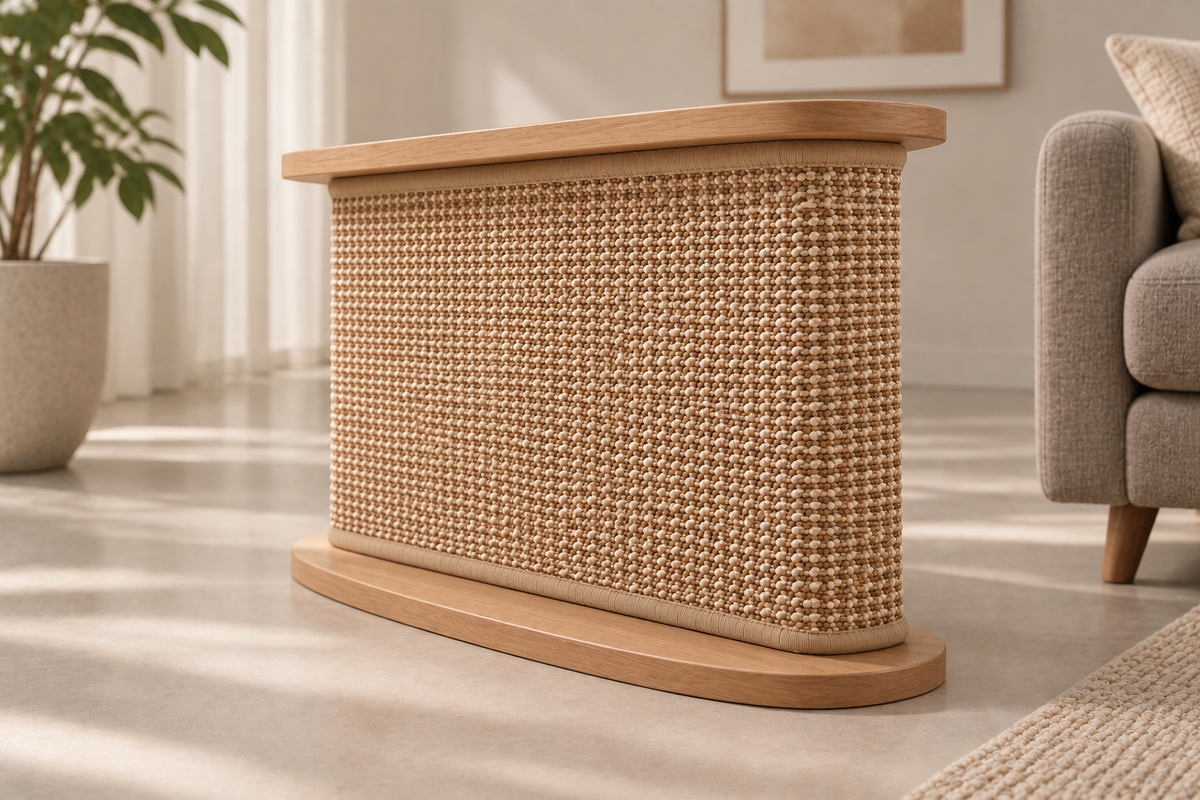 Khaki replacement mat installed on the sofa-corner scratching table, front view. Table shown for context; sold separately.
