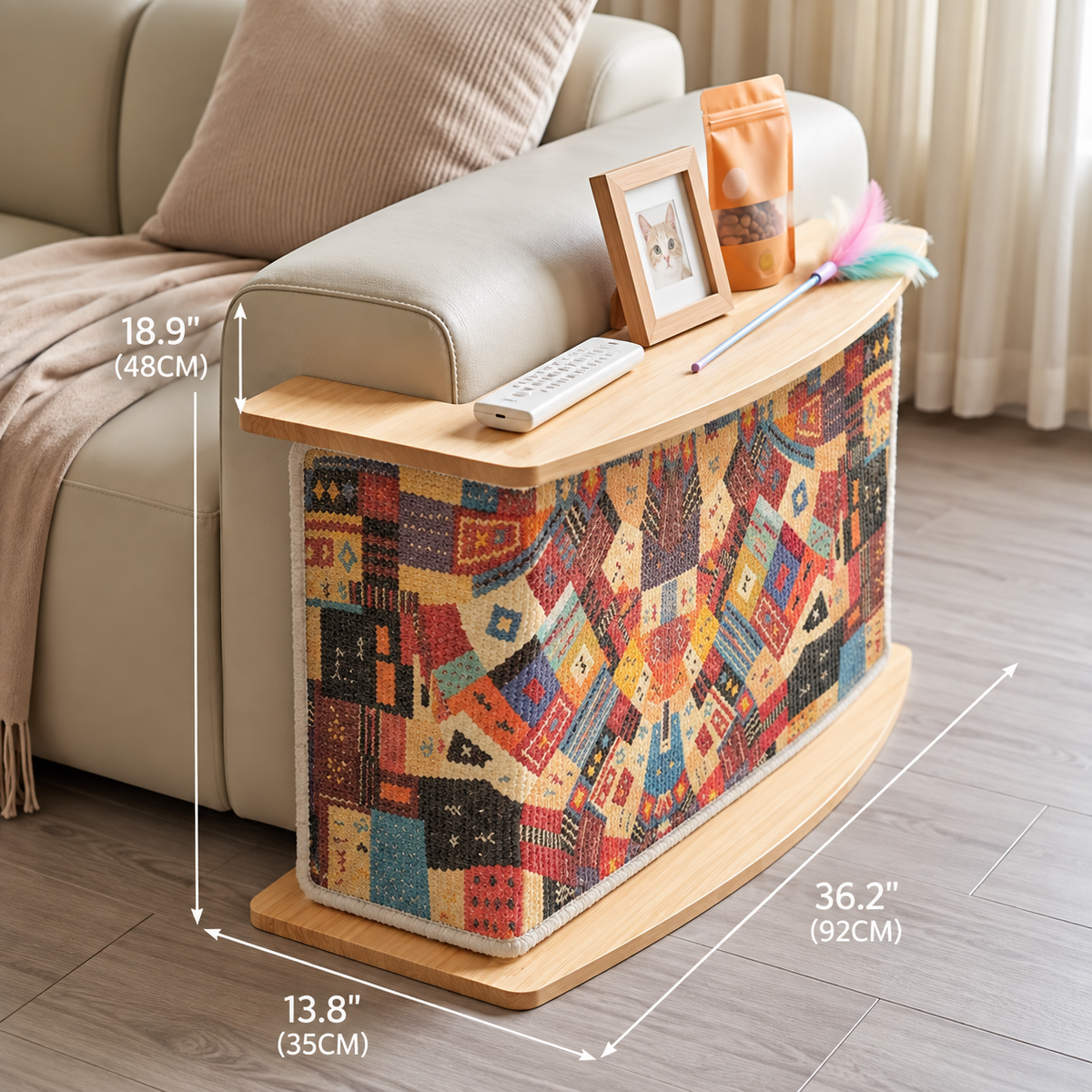 Meow corner Left Heritage sofa-side view with dimensions