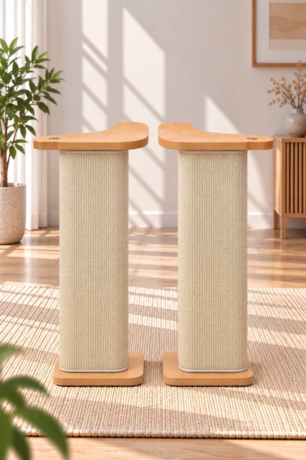 Meow corner Pair scratching tables in Natural sisal