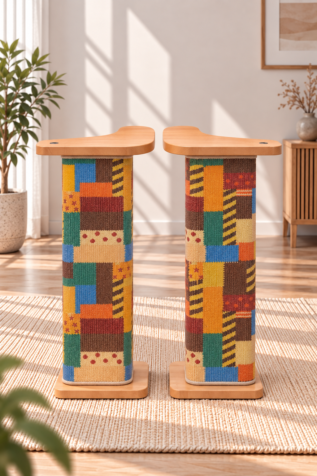 Meow corner Pair scratching tables in Patchwork sisal