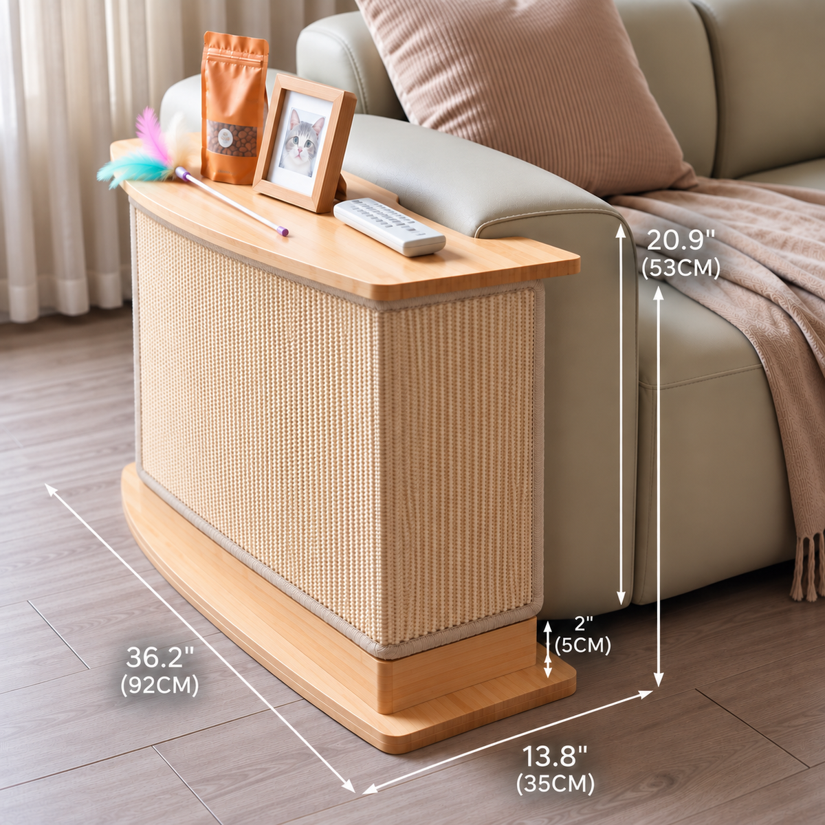 Meow corner 2 inch riser Natural sofa scene