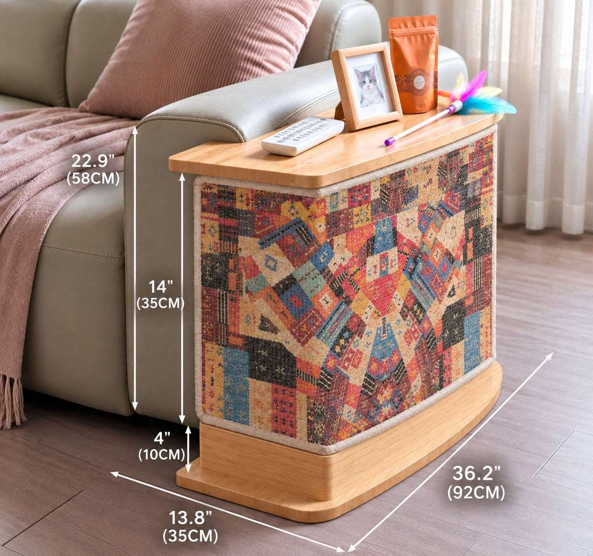 Meow corner 4 inch riser Heritage right side with dimensions