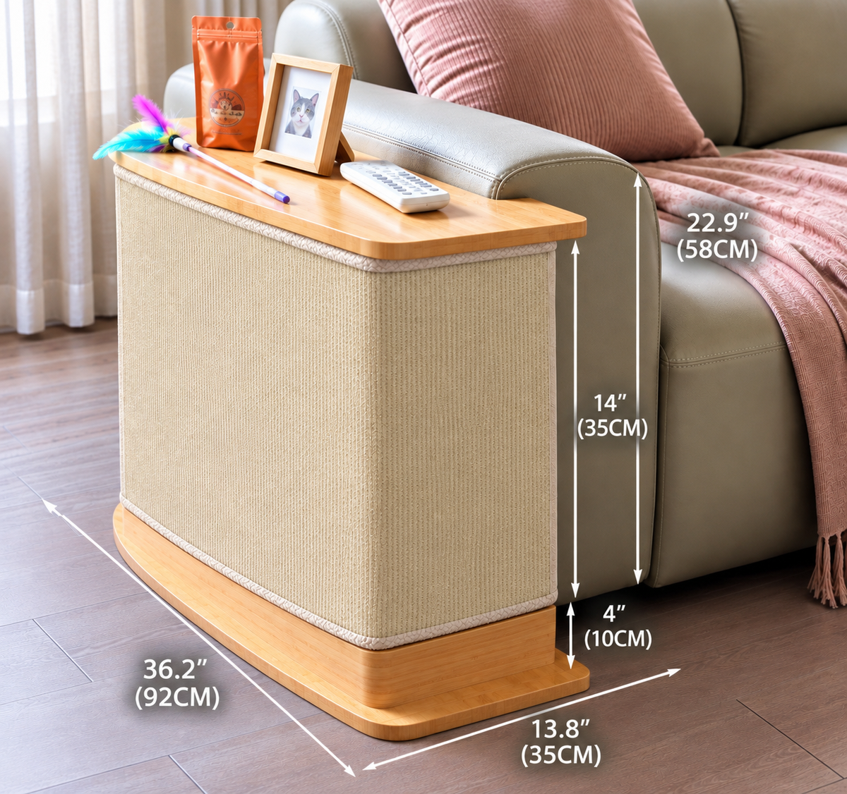 Meow corner 4 inch riser Natural dimensions view