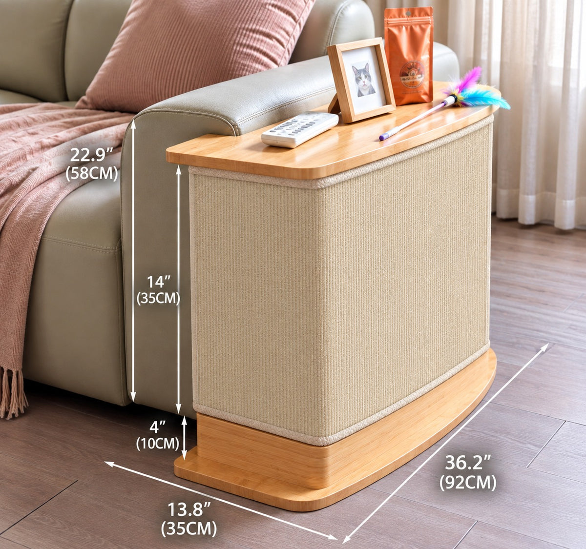 Meow corner 4 inch riser Natural sofa scene